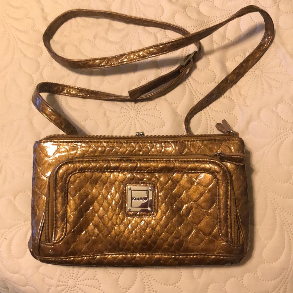 Vegan leather Croco Embossed Patent Crossbody